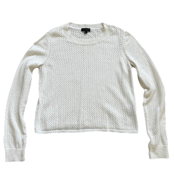 RAG & BONE White Crew Neck Sweater with Perforated/Open Knit Texture Trendy Chic - Picture 1 of 7